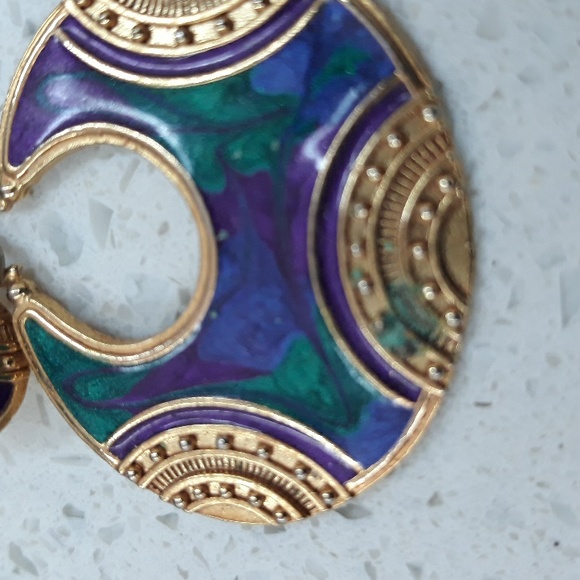 Vintage Gold Purple and Green Post Earrings - Picture 5 of 9
